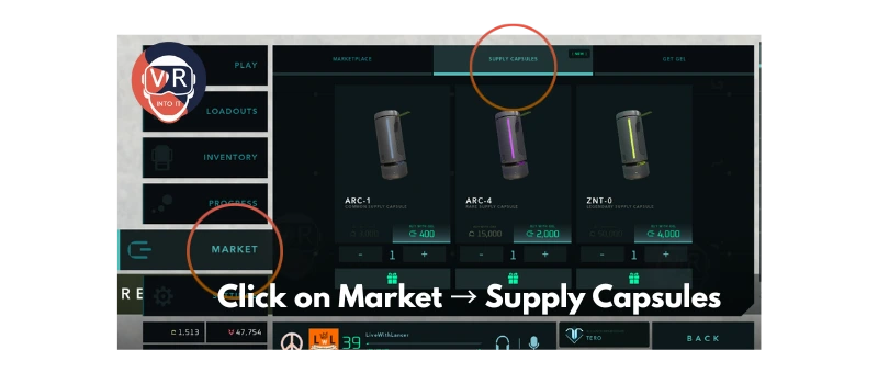 Buying Capsules inside the menu of VAIL.