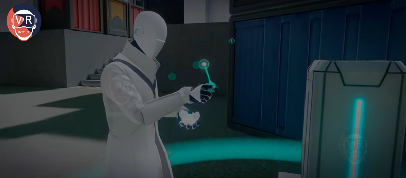 A Colonist tries to Hack an Artifact with his device, connecting the dots to eachother.