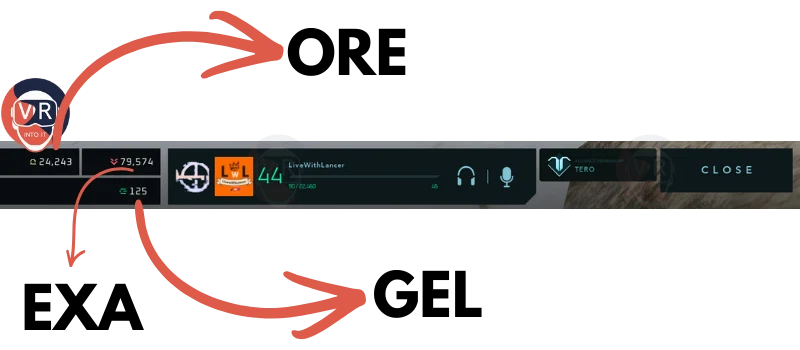 Ore, EXA and Gel when you open your tablet menu in the bottom left corner.